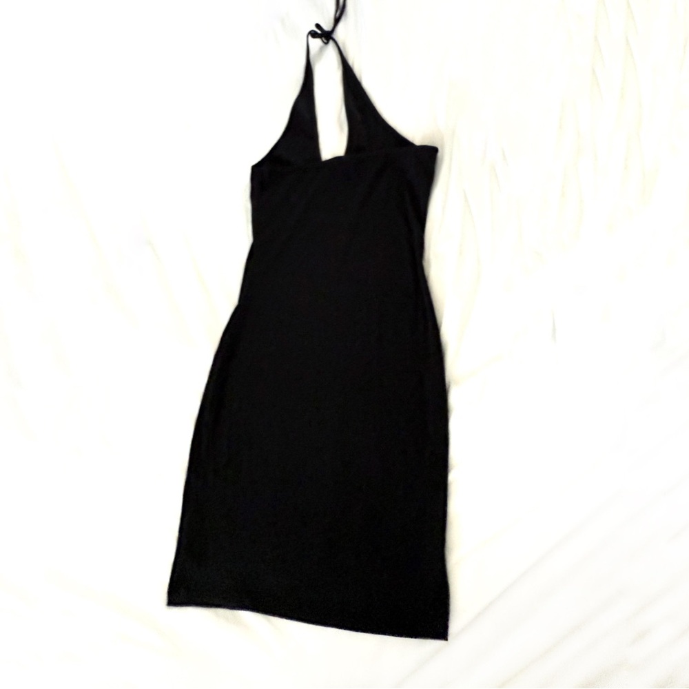 Wild Fable Halter Tie Neck Black Bodycon Stretchy Mini Dress Open Back Ribbed
